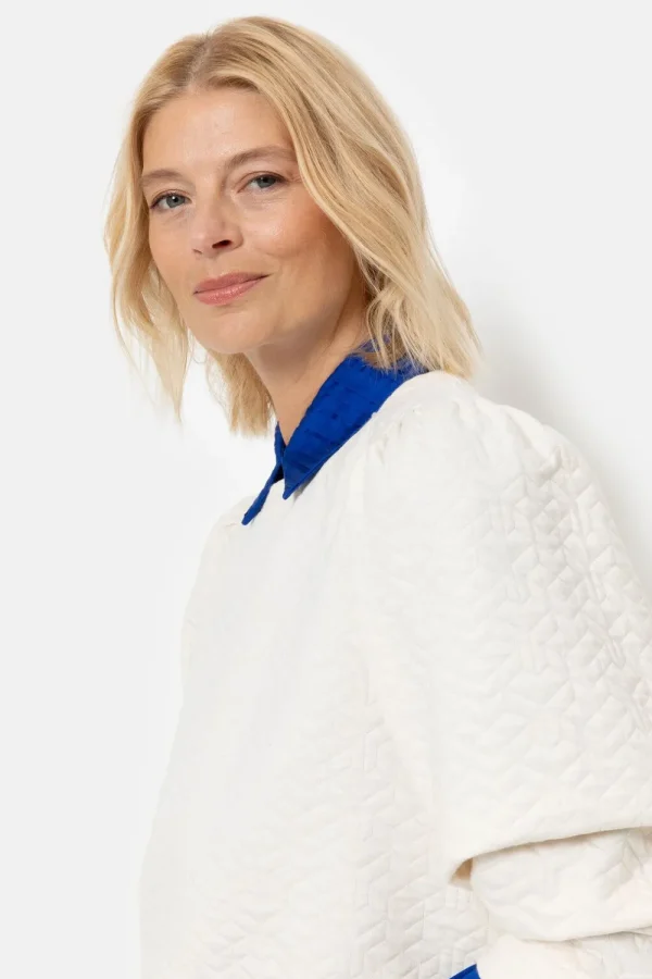 Beige Boxy Sweater Met Stiksels En Ballonmouwen-Terre Bleue Discount