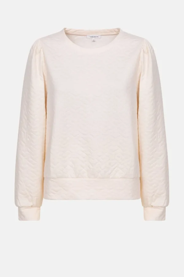 Beige Boxy Sweater Met Stiksels En Ballonmouwen-Terre Bleue Discount