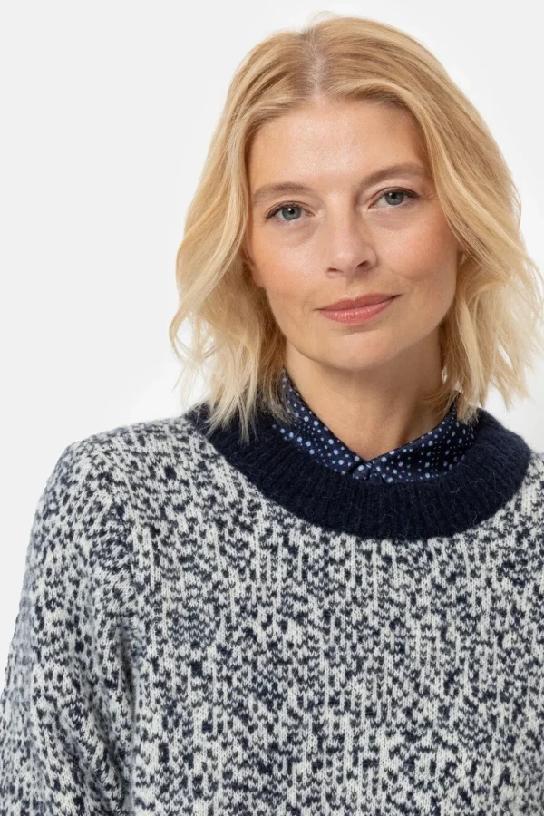 Beige Gebreide Pull Met Effen Boorden-Terre Bleue Fashion