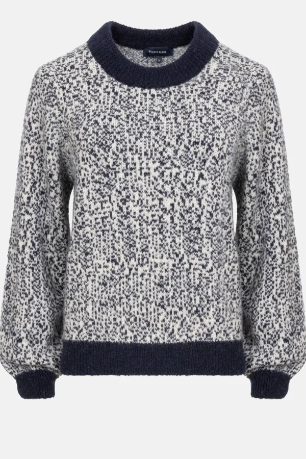 Beige Gebreide Pull Met Effen Boorden-Terre Bleue Fashion