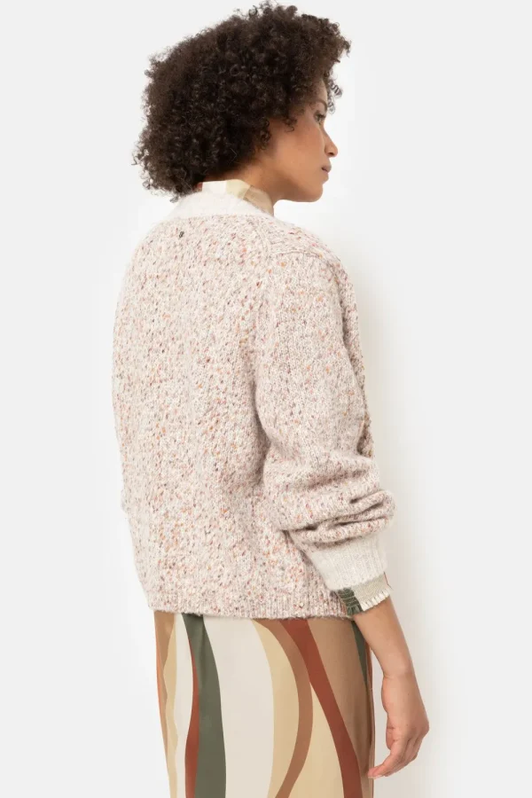 Beige Gemeleerde Korte Cardigan Met Knopen-Terre Bleue Sale