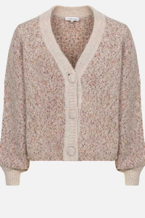 Beige Gemeleerde Korte Cardigan Met Knopen-Terre Bleue Sale