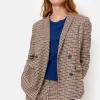Beige Geruite Double-Breasted Blazer-Terre Bleue New