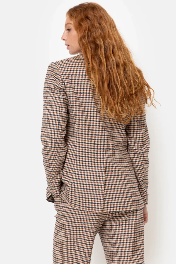 Beige Geruite Double-Breasted Blazer-Terre Bleue New