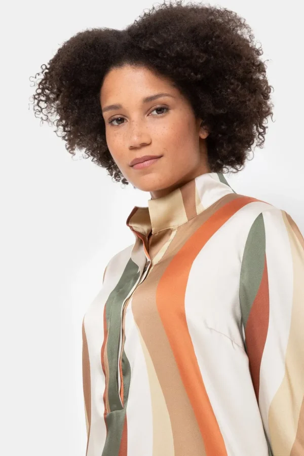 Beige Gestreepte Jurk Met Lange Mouwen-Terre Bleue Flash Sale