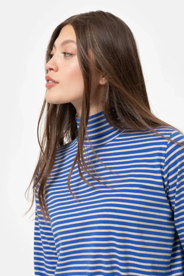 Beige Gestreepte Sous-Pull Met Rolkraag-Terre Bleue Outlet