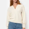 Beige Pull Of Top Met Lange Pofmouwen En V-Hals-Terre Bleue Best
