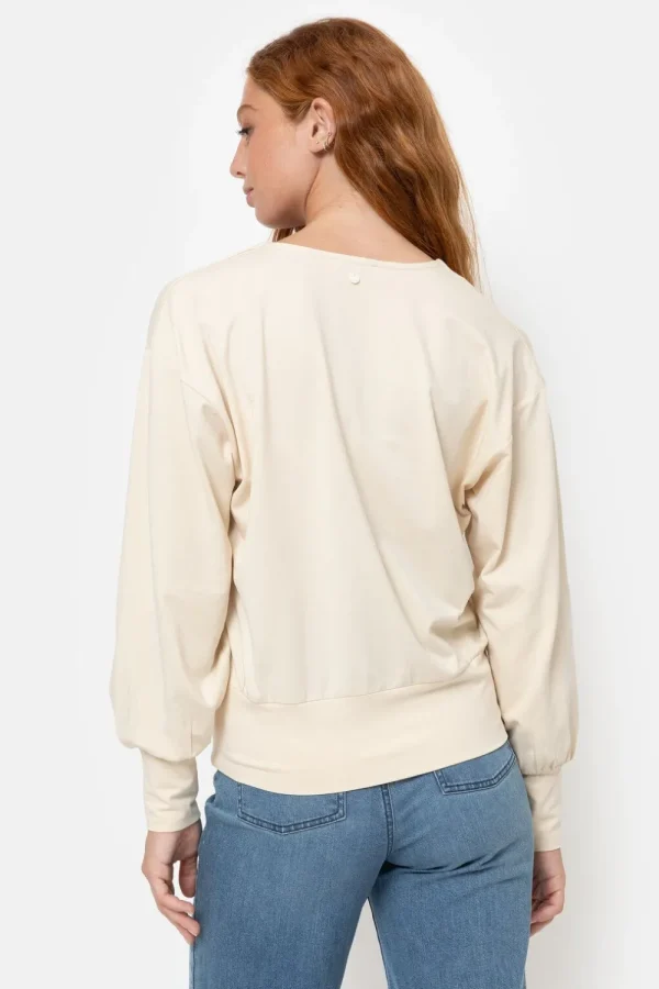 Beige Pull Of Top Met Lange Pofmouwen En V-Hals-Terre Bleue Best