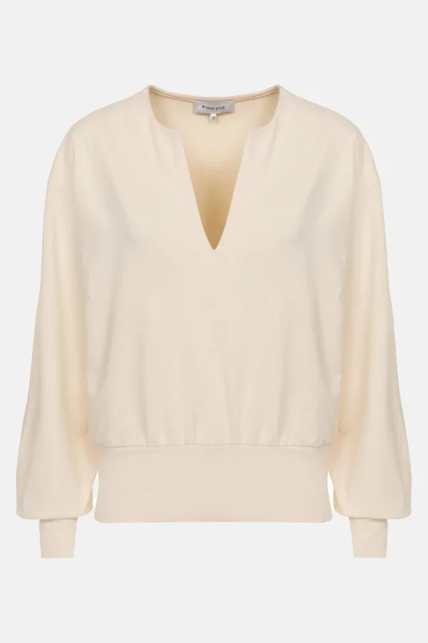 Beige Pull Of Top Met Lange Pofmouwen En V-Hals-Terre Bleue Best