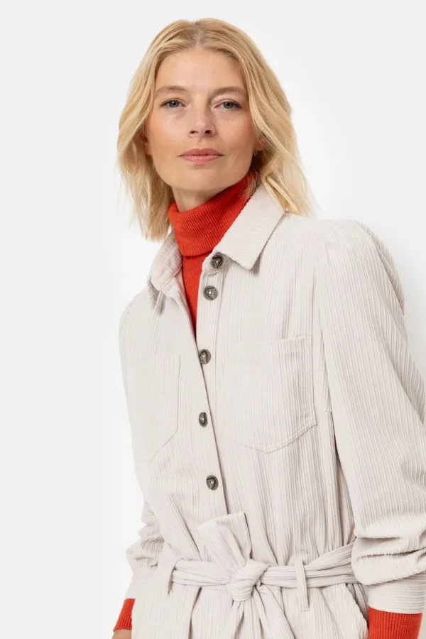 Beige Velours Jumpsuit Met Lange Mouwen-Terre Bleue Outlet