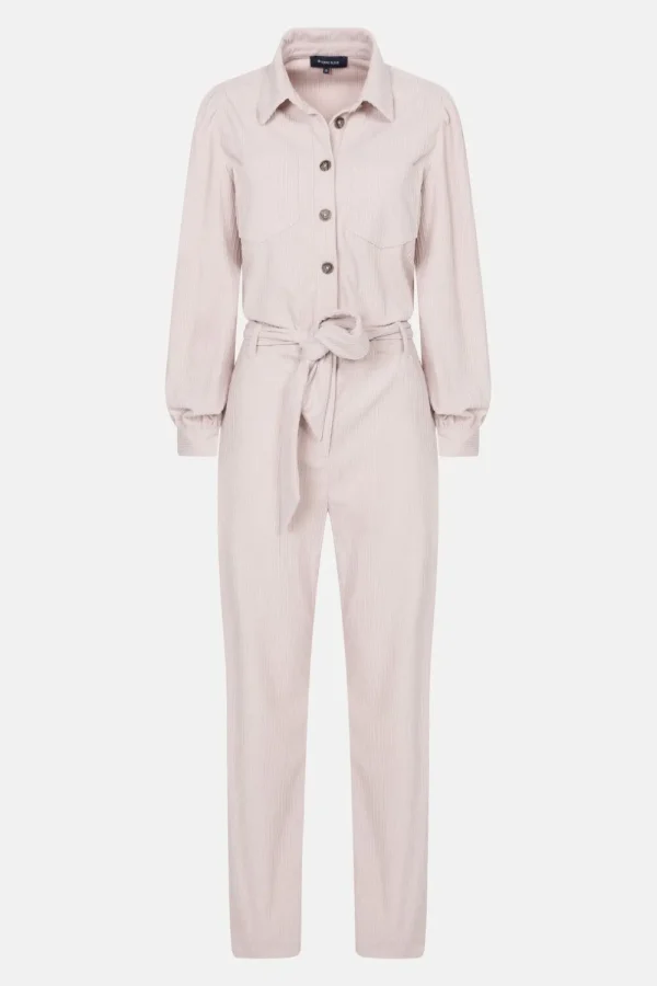 Beige Velours Jumpsuit Met Lange Mouwen-Terre Bleue Outlet