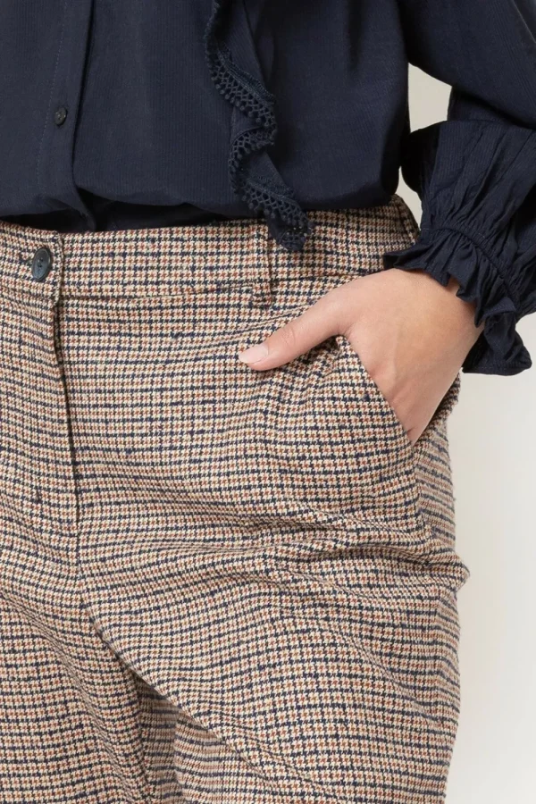 Blauw-Bruin Geruite 7/8 Broek Met Regular Fit-Terre Bleue Fashion