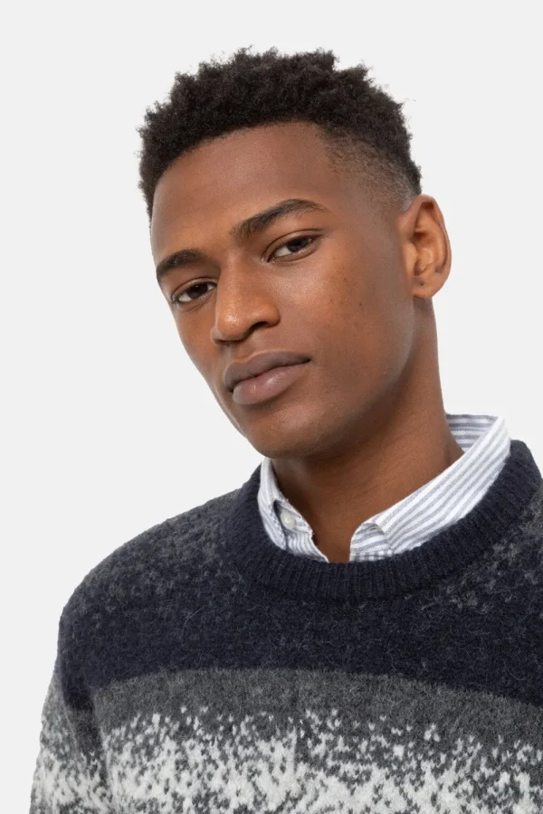 Blauw-Grijs Gestreepte Sweater Met Ronde Hals-Terre Bleue Discount