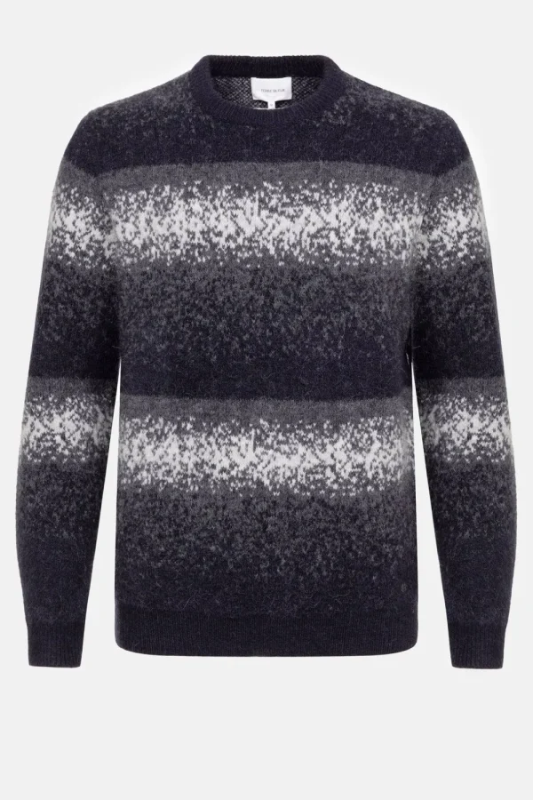 Blauw-Grijs Gestreepte Sweater Met Ronde Hals-Terre Bleue Discount
