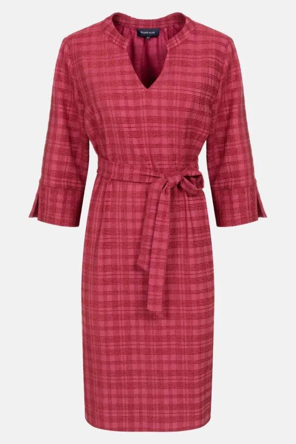 Bordeaux Geruite Jurk Met 3/4 Mouwen En V-Hals-Terre Bleue New