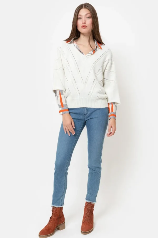 Boxy Pull Met Driekwartmouwen En V-Hals-Terre Bleue Hot