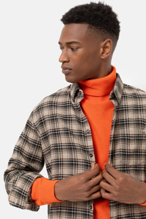 Bruin Geruit Regular Fit Herenhemd, Lange Mouwen-Terre Bleue Discount