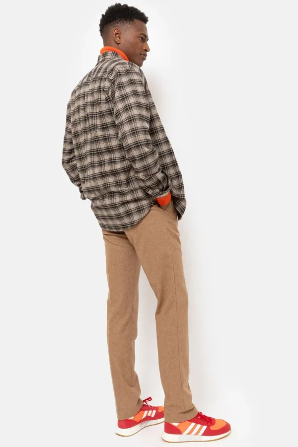 Bruin Geruit Regular Fit Herenhemd, Lange Mouwen-Terre Bleue Discount