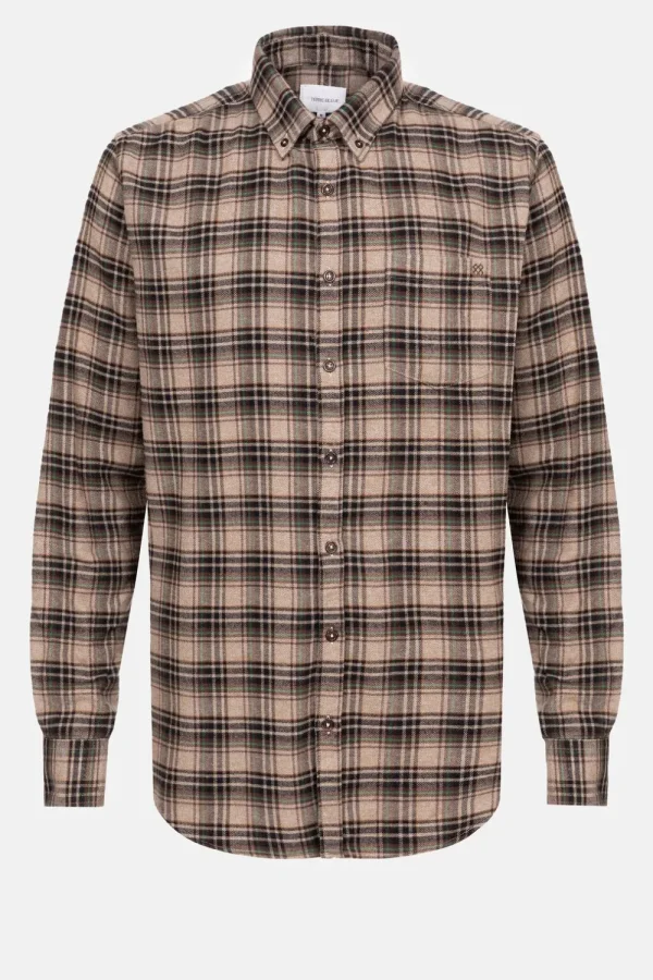 Bruin Geruit Regular Fit Herenhemd, Lange Mouwen-Terre Bleue Discount