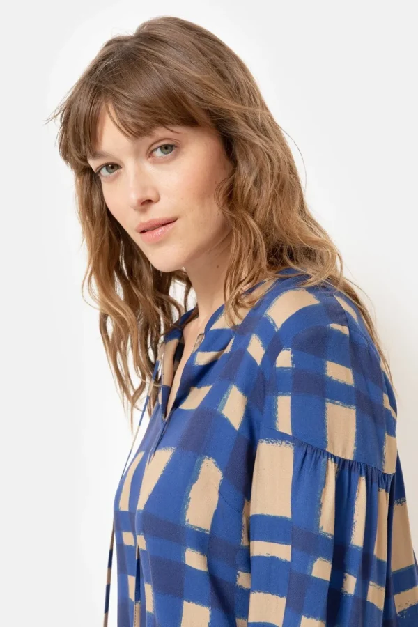 Bruin Geruite Bloes Met Lange Mouwen-Terre Bleue Clearance