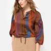 Bruin Gestreepte Blouse Met Lange Mouwen-Terre Bleue Cheap
