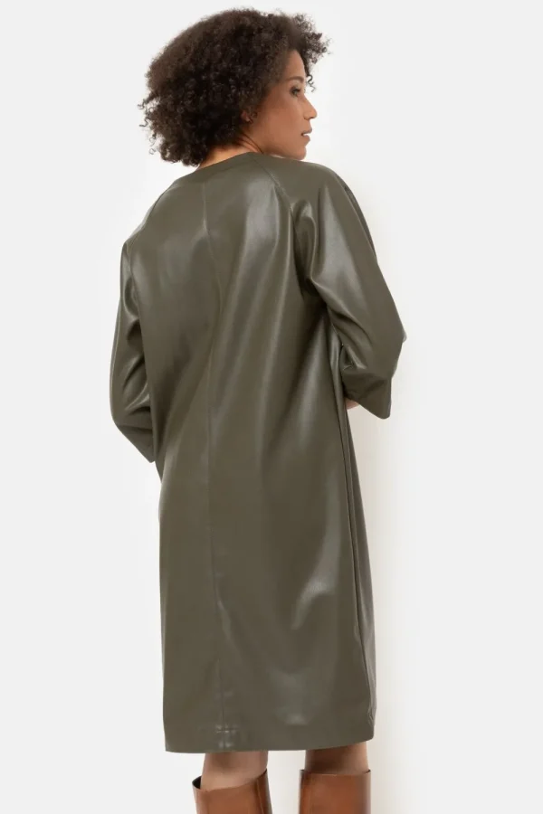 Bruine Jurk Met Lederlook En 3/4 Mouwen-Terre Bleue Best