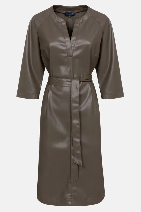 Bruine Jurk Met Lederlook En 3/4 Mouwen-Terre Bleue Best