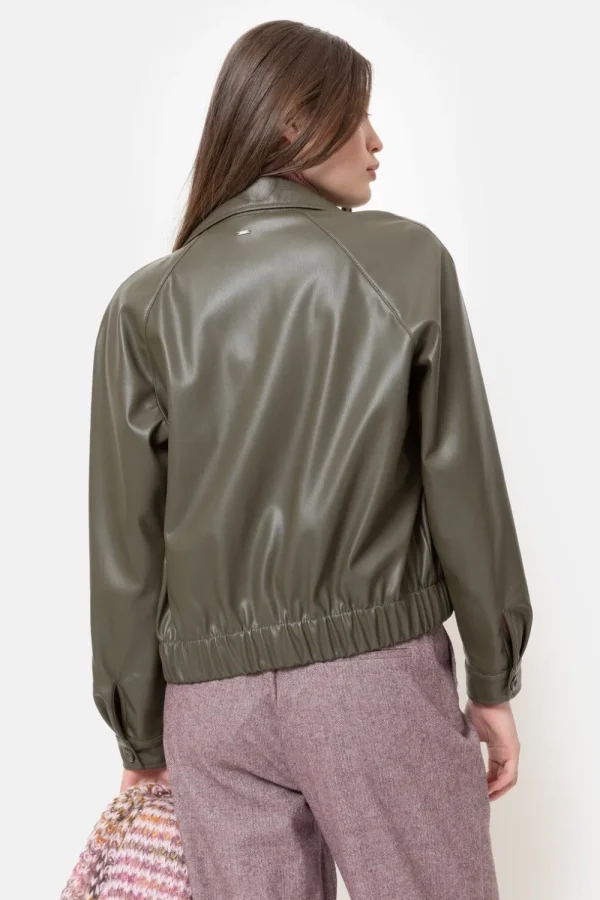 Bruine Korte Faux Leather Jas Voor Dames-Terre Bleue Hot