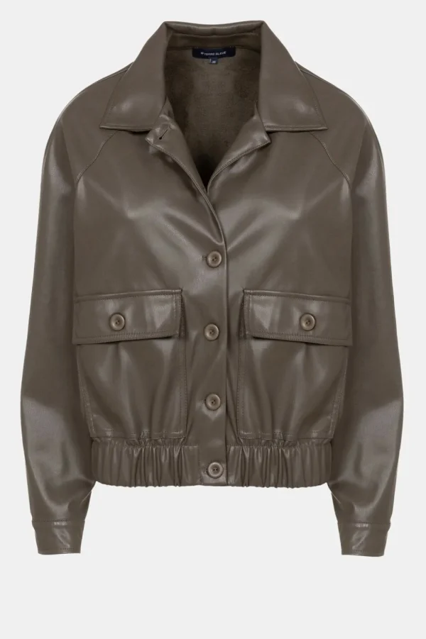 Bruine Korte Faux Leather Jas Voor Dames-Terre Bleue Hot