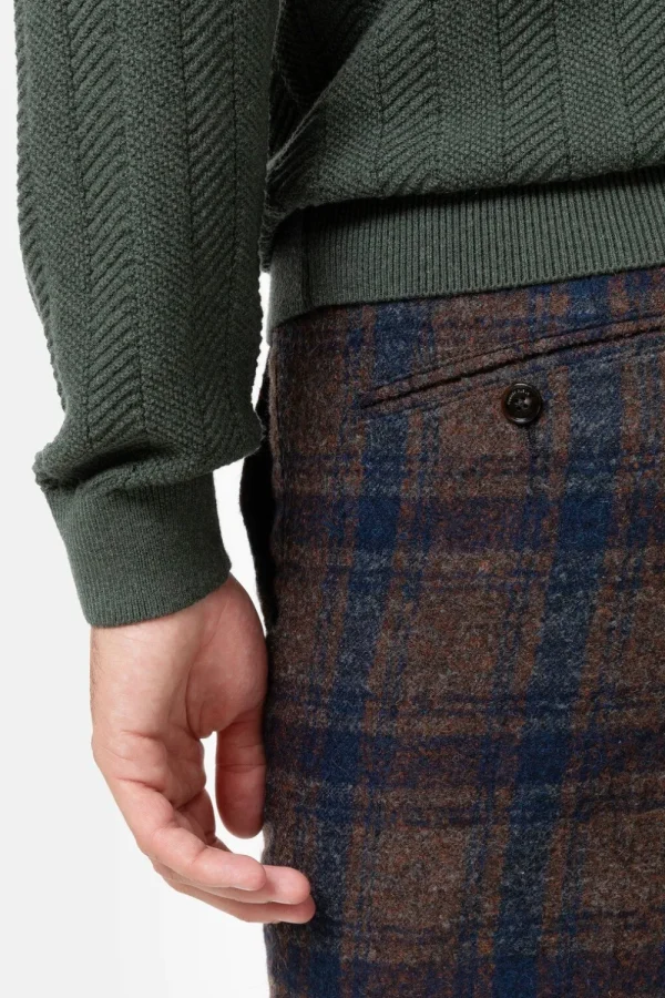 Bruine Slim Fit Heren Chino Met Blauwe Ruiten-Terre Bleue Cheap