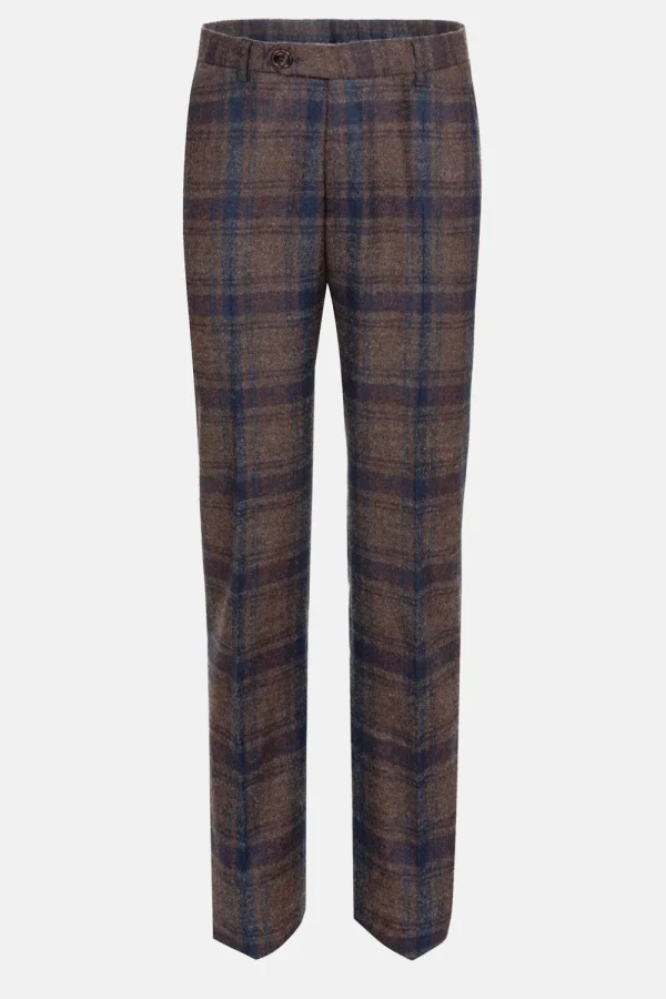 Bruine Slim Fit Heren Chino Met Blauwe Ruiten-Terre Bleue Cheap