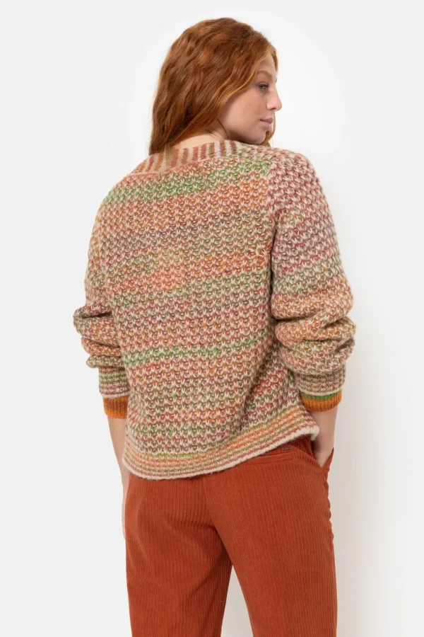 Bruin-Groen Gestreepte Korte Cardigan-Terre Bleue Fashion