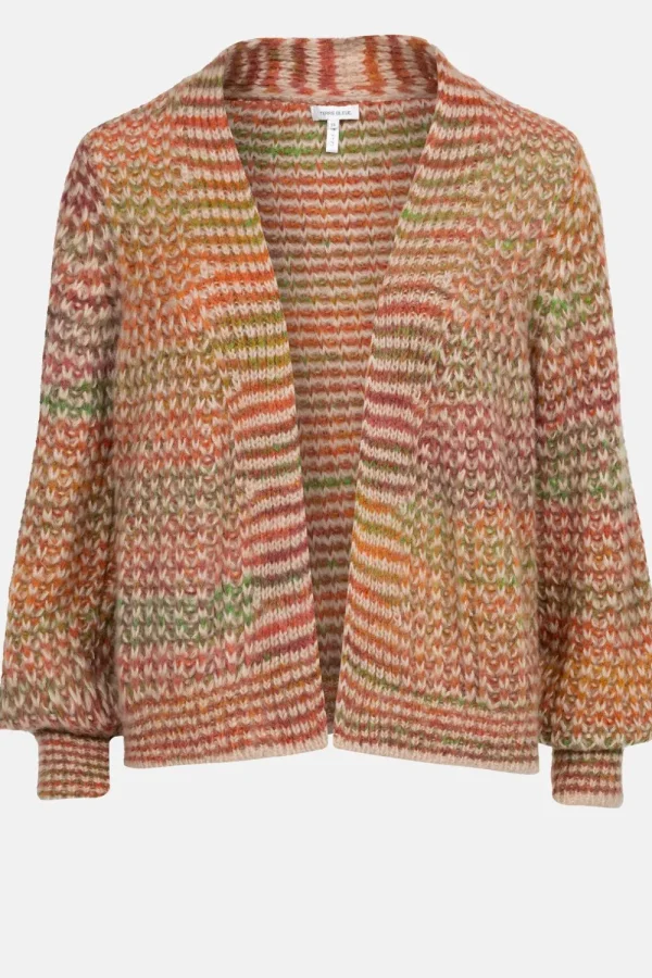 Bruin-Groen Gestreepte Korte Cardigan-Terre Bleue Fashion