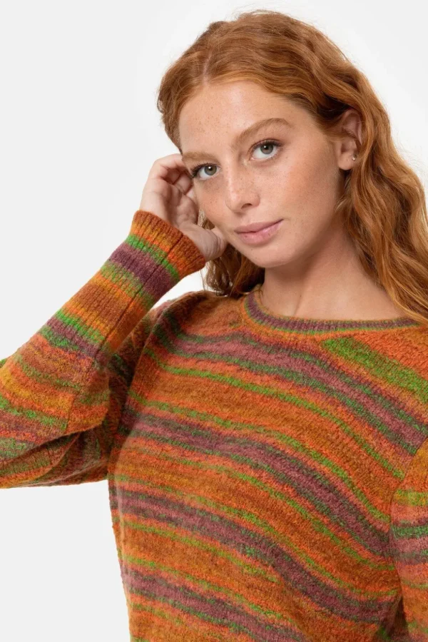 Bruin-Groen Gestreepte Pull Met Pofmouw-Terre Bleue Hot