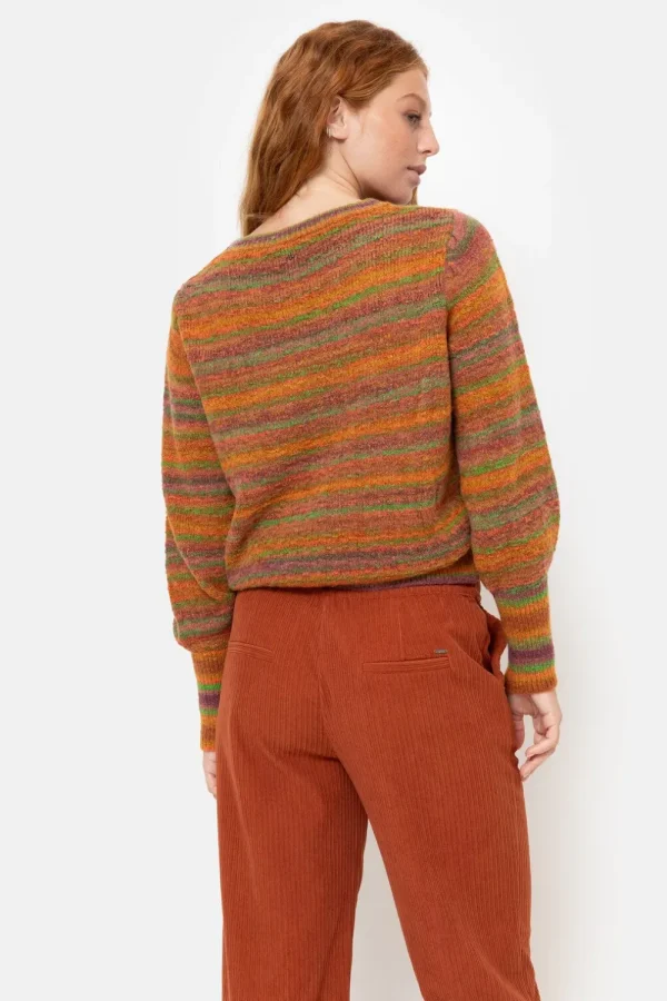 Bruin-Groen Gestreepte Pull Met Pofmouw-Terre Bleue Hot