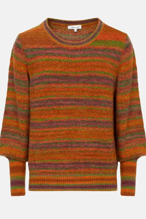 Bruin-Groen Gestreepte Pull Met Pofmouw-Terre Bleue Hot