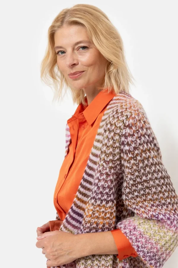 Bruin-Oranje Gestreepte Korte Cardigan-Terre Bleue Sale