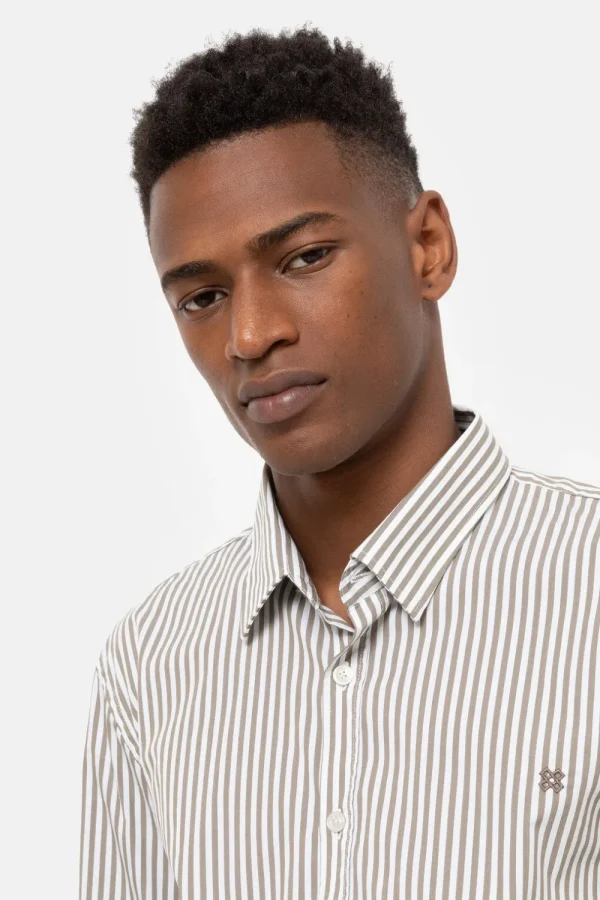 Bruin-Wit Gestreept Regular Fit Mannenhemd-Terre Bleue Outlet