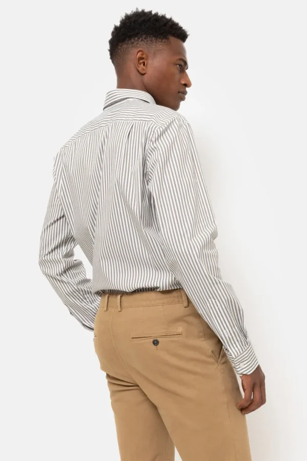 Bruin-Wit Gestreept Regular Fit Mannenhemd-Terre Bleue Outlet