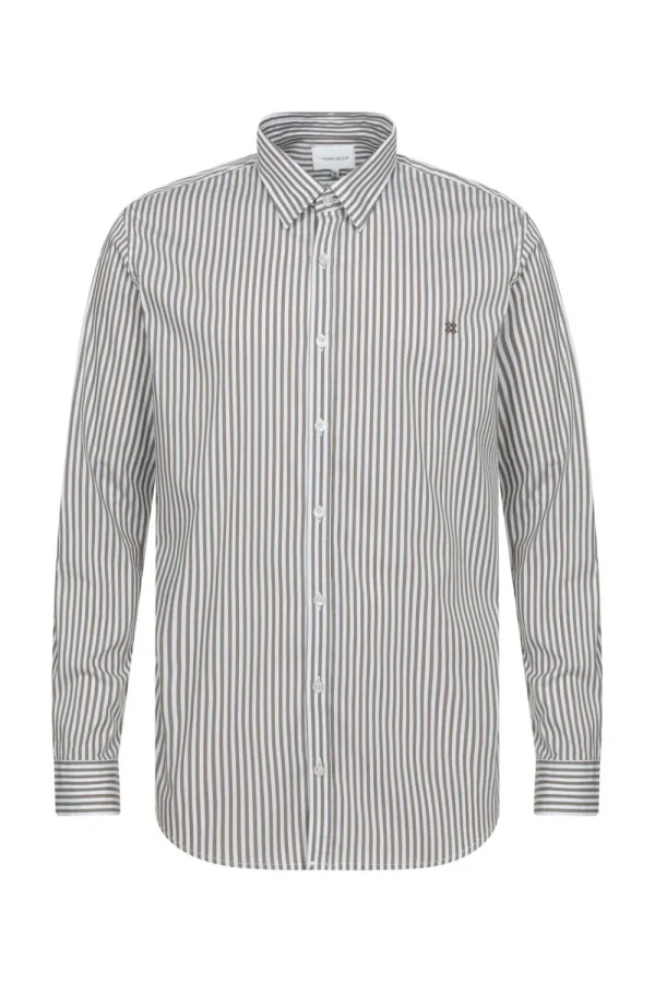 Bruin-Wit Gestreept Regular Fit Mannenhemd-Terre Bleue Outlet