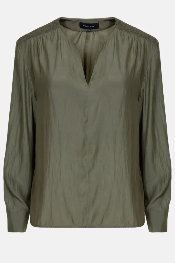 Damesblouse Met Smock En Lange Mouw-Terre Bleue Online