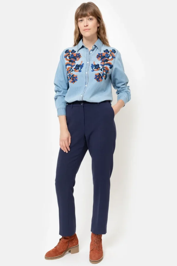Donker E 7/8 Broek Met Regular Fit En Vouw-Terre Bleue Flash Sale