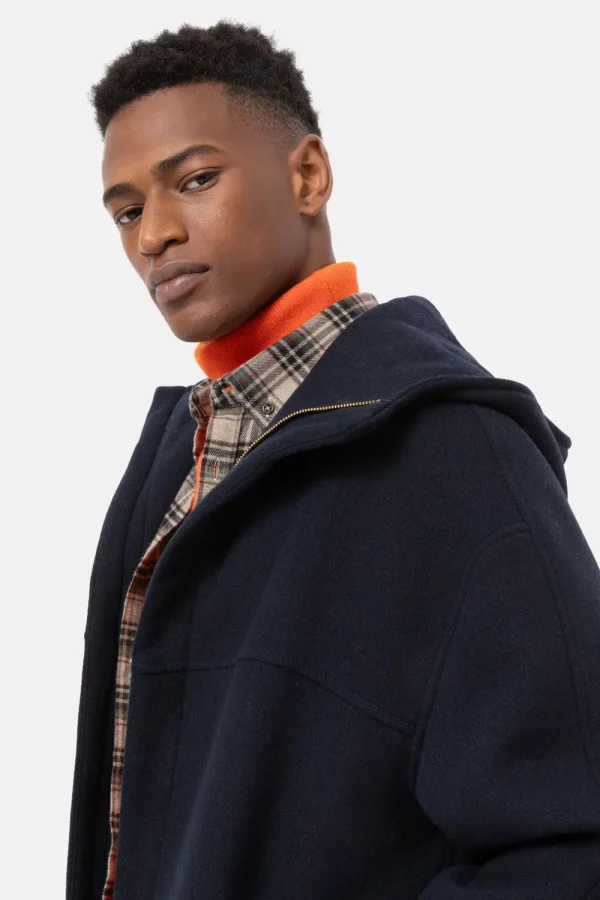 Donker E Herenmantel Met Kap En Rits-Terre Bleue Flash Sale