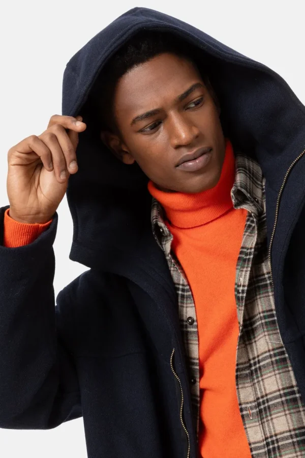 Donker E Herenmantel Met Kap En Rits-Terre Bleue Flash Sale