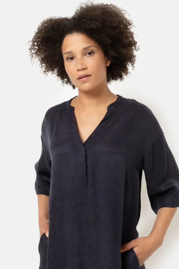 Donker E Jurk Met V-Hals En 3/4 Mouwen-Terre Bleue Hot