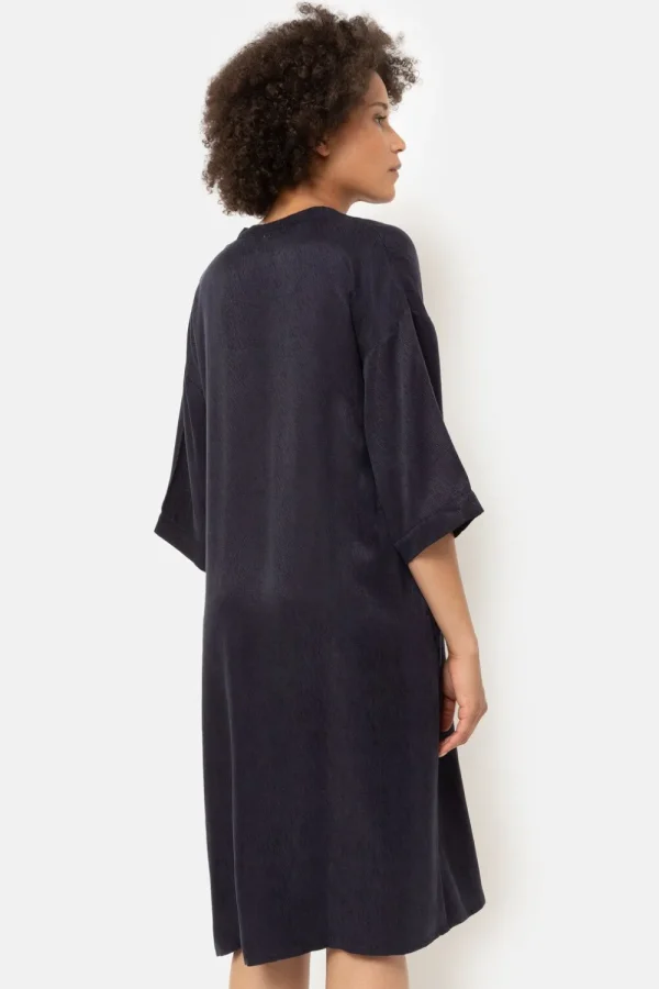 Donker E Jurk Met V-Hals En 3/4 Mouwen-Terre Bleue Hot