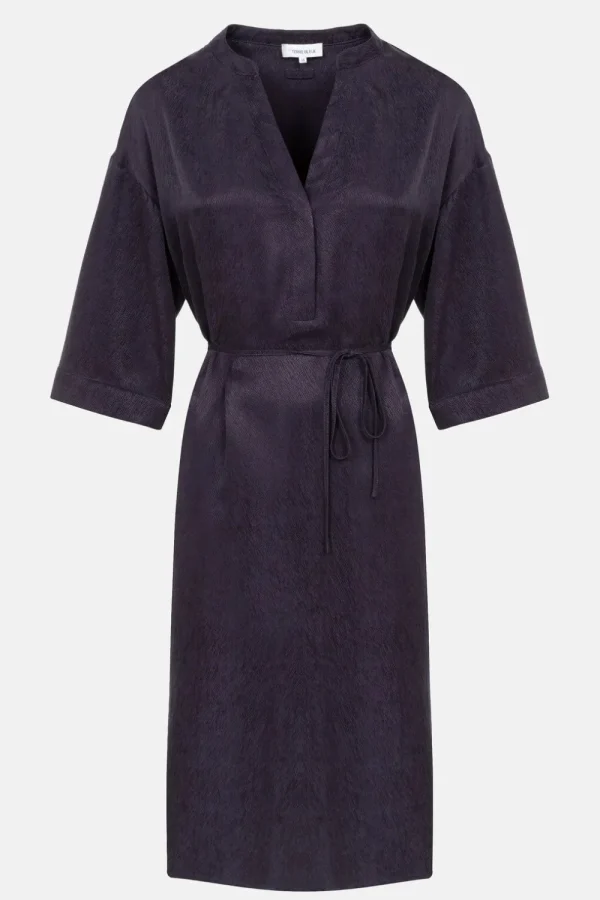 Donker E Jurk Met V-Hals En 3/4 Mouwen-Terre Bleue Hot