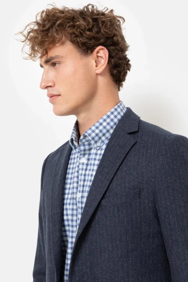 Donker E Korte Herenblazer Met Krijtstreep-Terre Bleue Cheap