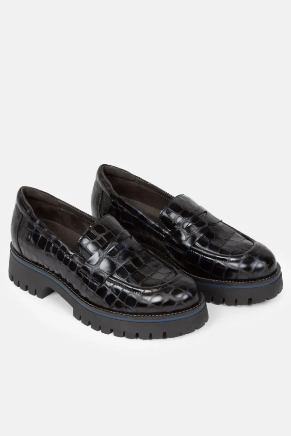 Donker E Loafers Met Glanzende Crocolook-Terre Bleue Fashion