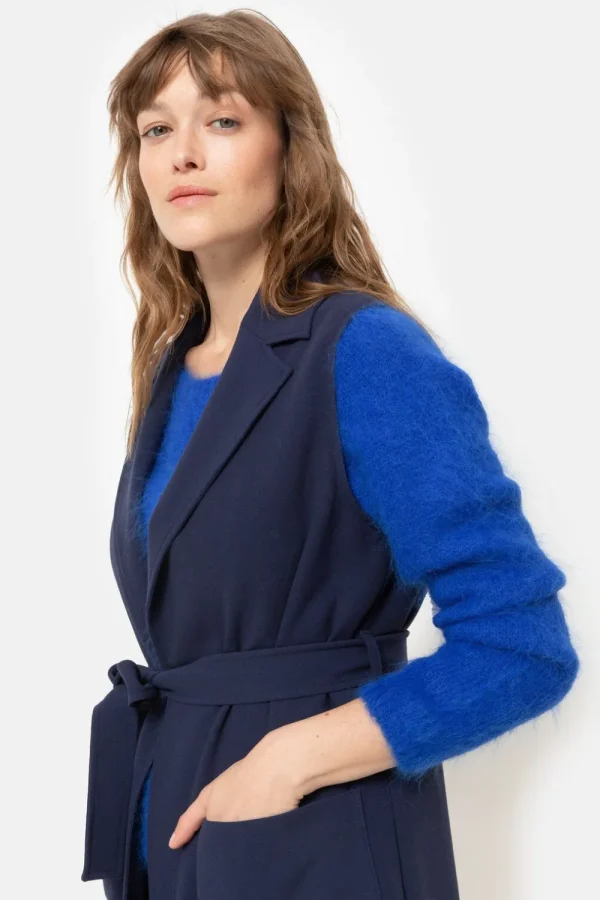 Donker Mouwloos Damesvest Met Col Revers-Terre Bleue Clearance